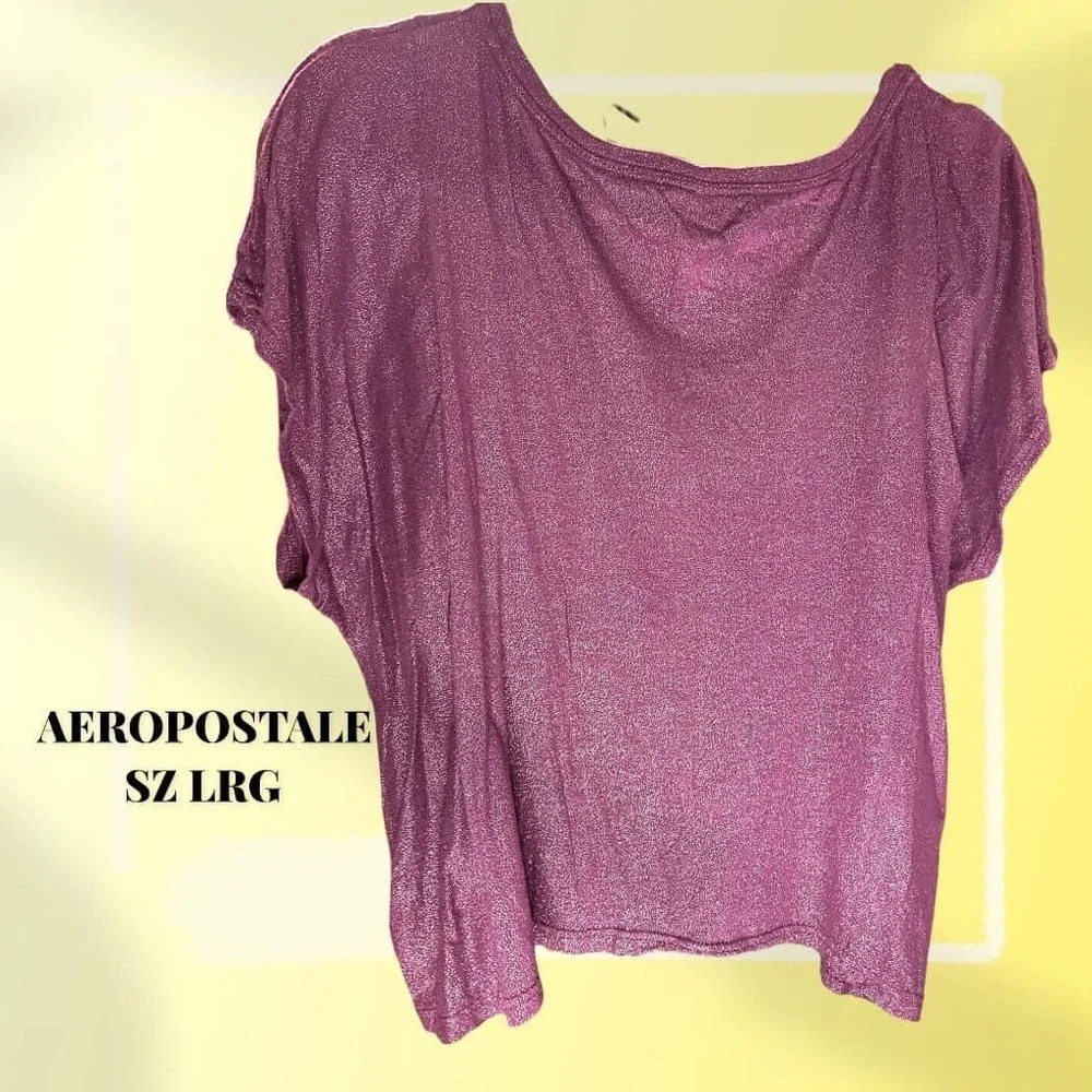 🔔3 FOR $25-Aeropostale purple shimmer lightweight shirt, SZ LRG batwing sleeves - Picture 4 of 9